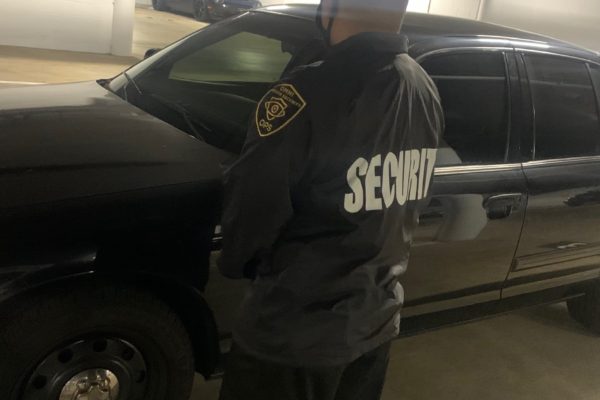 Security Guard in a mall parking lot in Los ANgeles